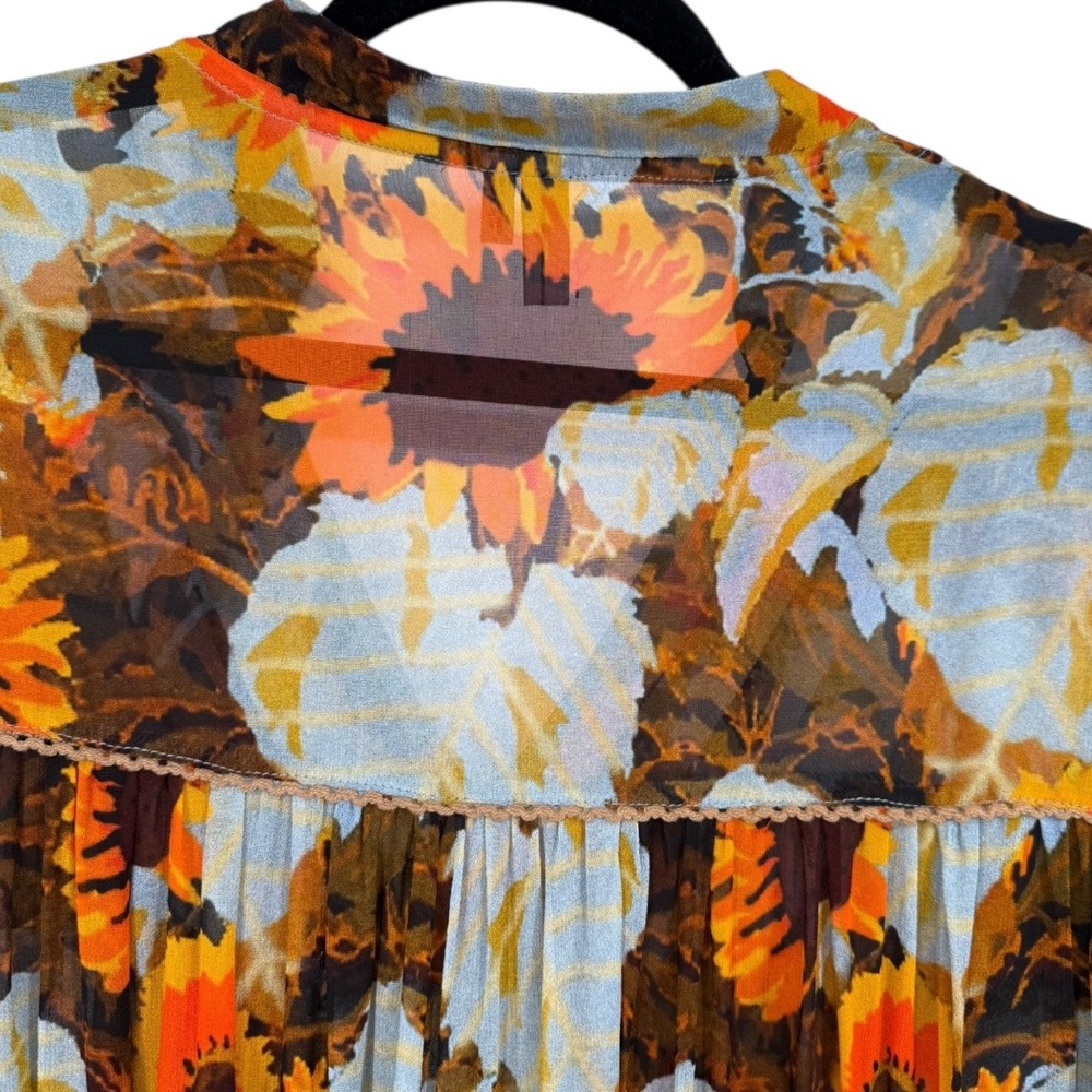 Blank London Floral Sunflowers Print Long Sleeve V Neck Sheer Blouse Top Size 1X - Picture 7 of 16